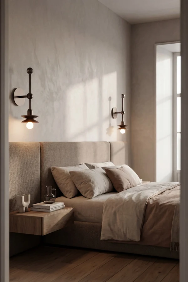 18 Above Bed Decor Ideas to Make Your Bedroom Feel Cozy and Stylish 5 Fit a Pair of Wall Sconces for Warm Light