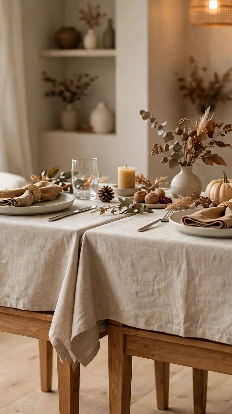 Two small side tables pushed together as a Thanksgiving table