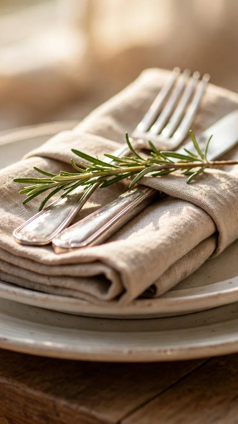 Vertically stacked Thanksgiving place setting on a small table