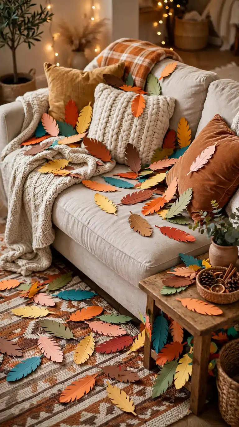 Children hunting for turkey feather clue cards indoors