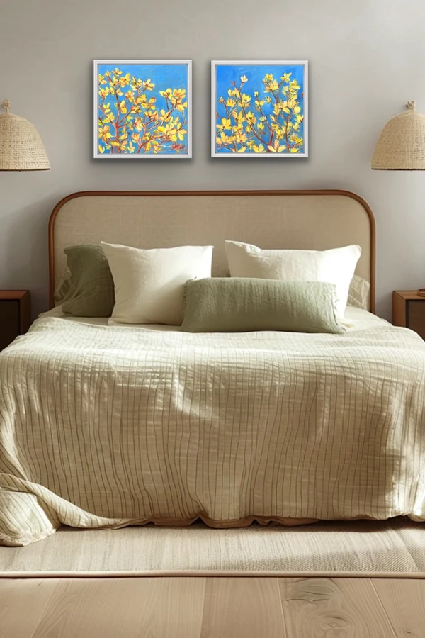 18 Above Bed Decor Ideas to Make Your Bedroom Feel Cozy and Stylish 10 Hang a Matching Pair of Prints Side by Side
