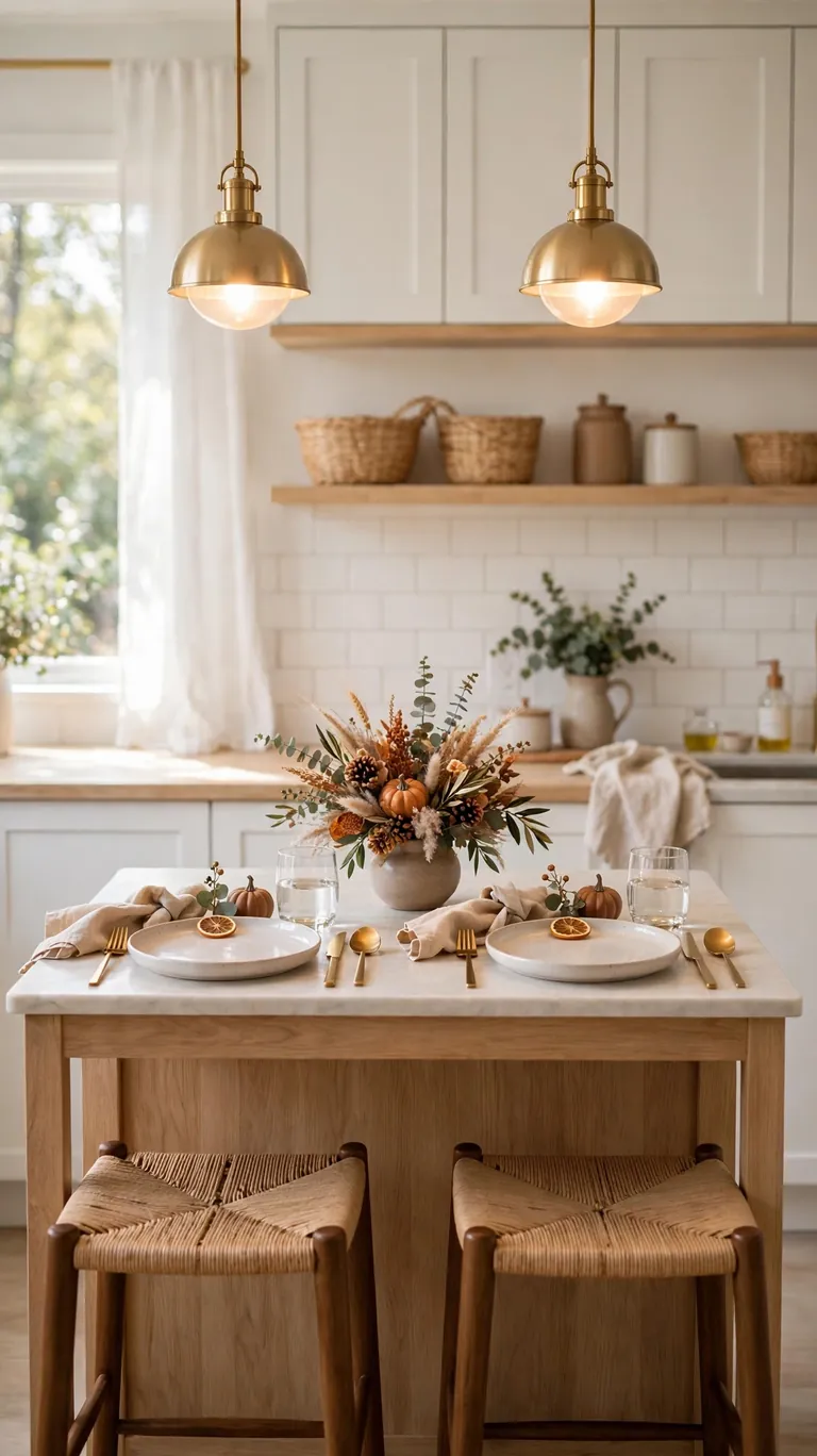 Kitchen island set with place settings as a second Thanksgiving dining spot