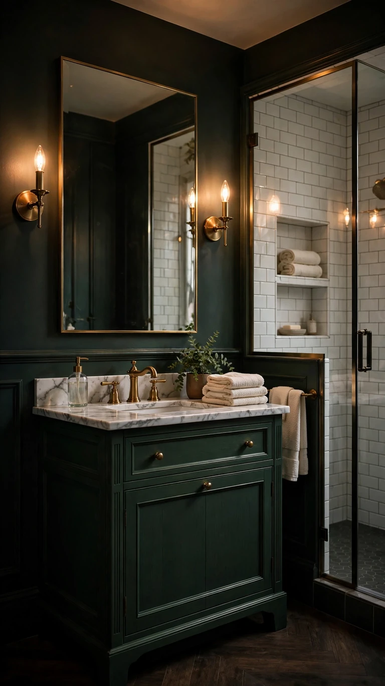 24 Best Bathroom Color Schemes for a Beautiful Refresh 13 Forest Green and Brass