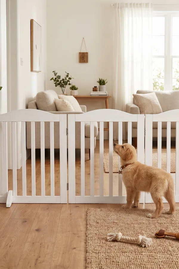 15 Cute Dog Room Ideas to Create a Cozy Space for Your Furry Friend 15 A Small Apartment Dog Corner With a Gate and a Mat