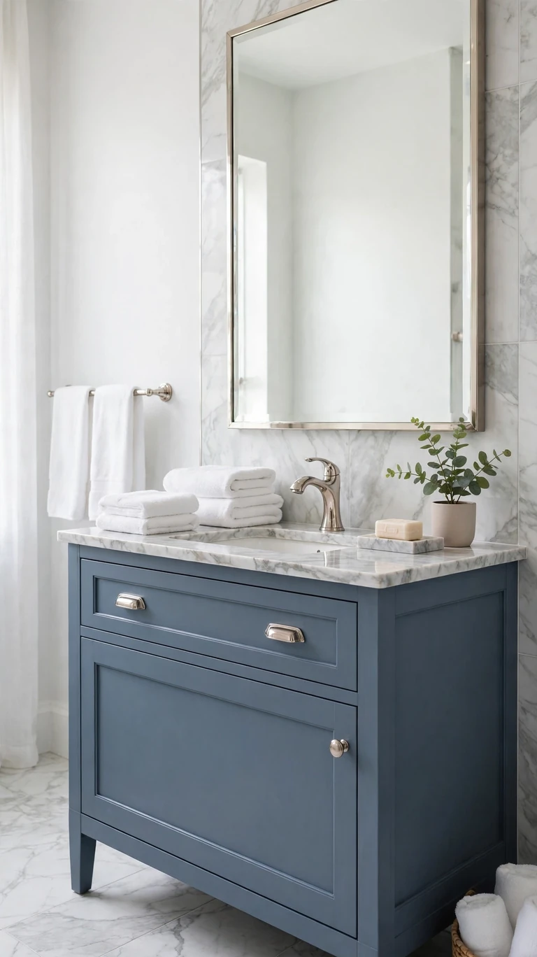 24 Best Bathroom Color Schemes for a Beautiful Refresh 16 Slate Blue and Marble