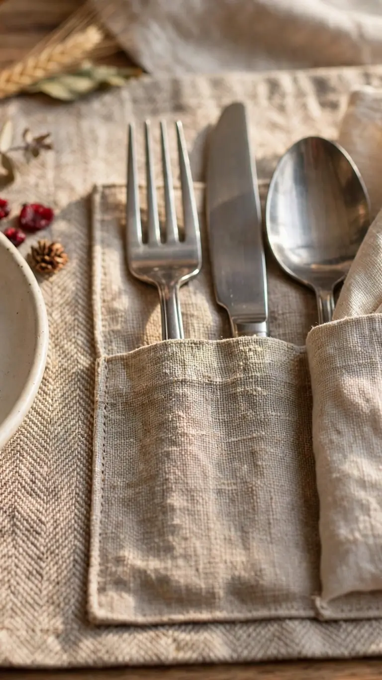 Placemat with a cutlery pocket in a Thanksgiving place setting