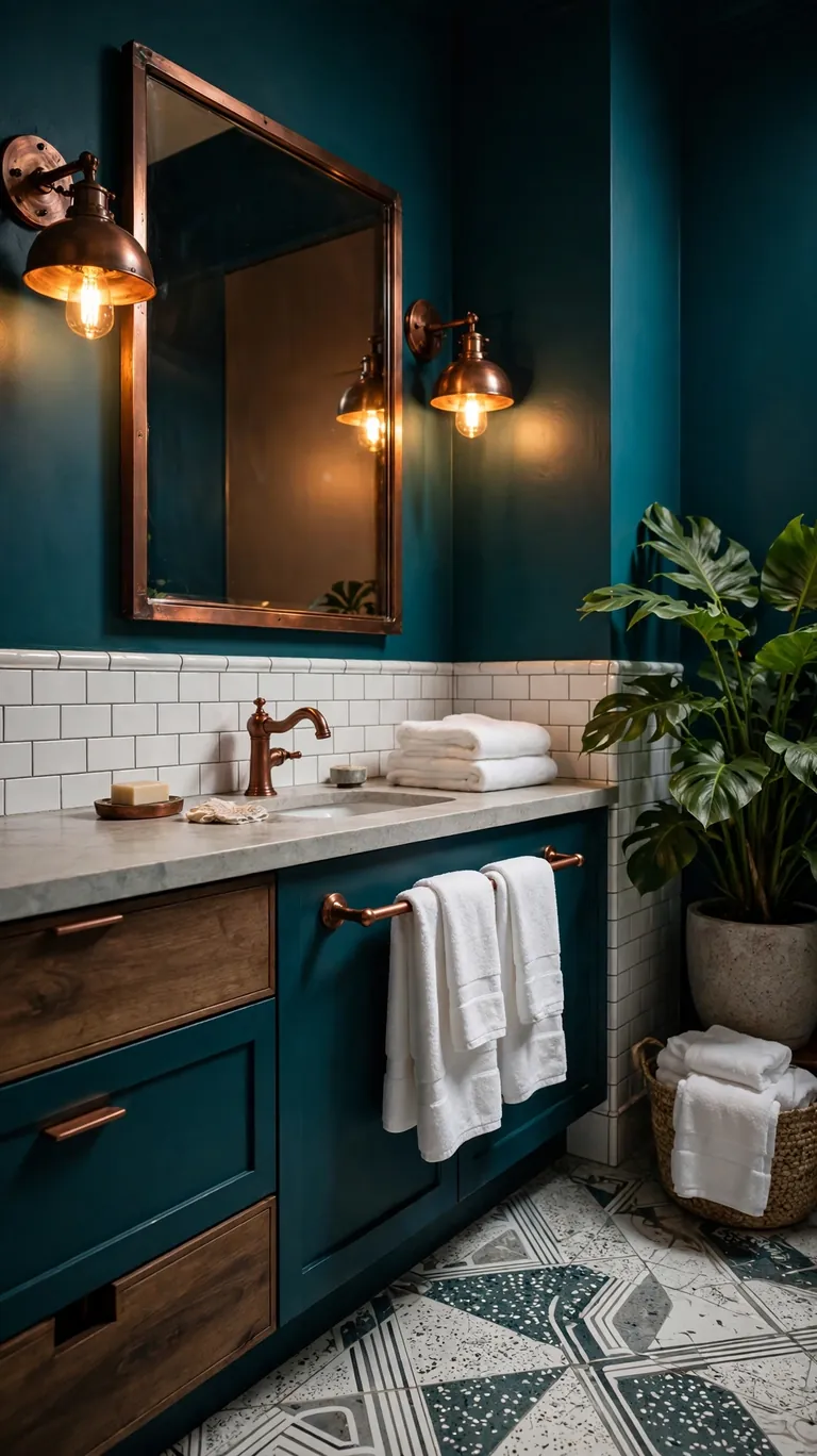 24 Best Bathroom Color Schemes for a Beautiful Refresh 21 Deep Teal and Copper