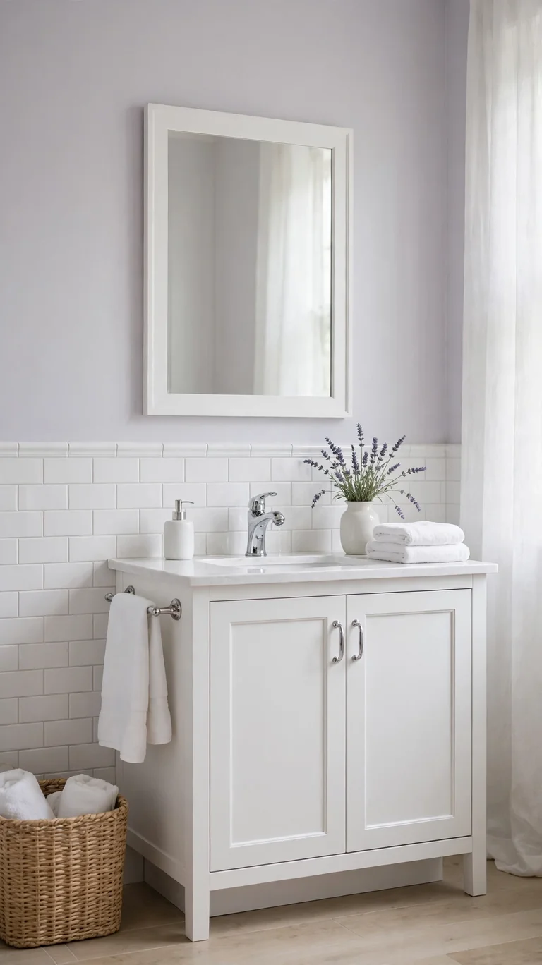 24 Best Bathroom Color Schemes for a Beautiful Refresh 22 Lavender Gray and White