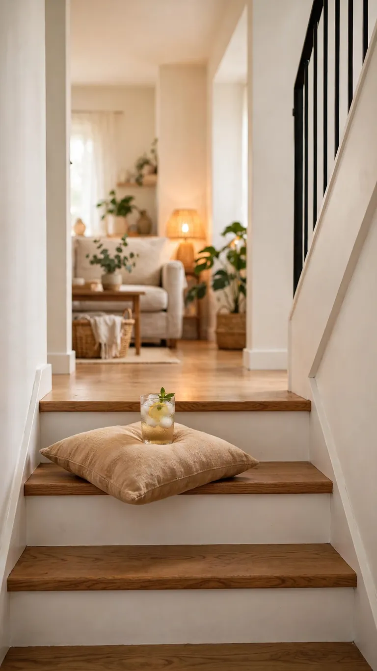 Bottom staircase steps with a cushion used as casual extra seating