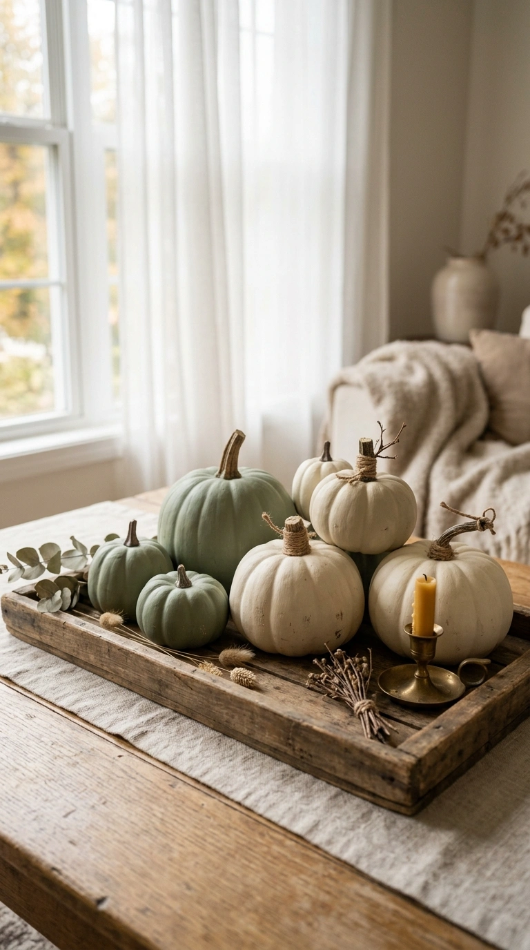 25 Dollar Tree Fall Decor Ideas That Look Expensive 2 001 1 Painted Faux Pumpkins A tray styled with faux pu