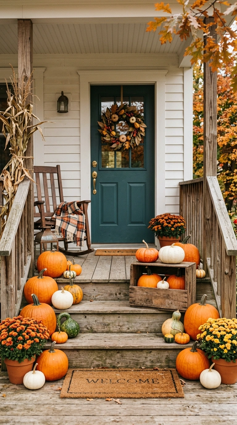 12 Easy Fall Home Ideas to Get Your Home Ready Before Halloween 2 001 1 Pumpkin Porch Display A front porch with a clust