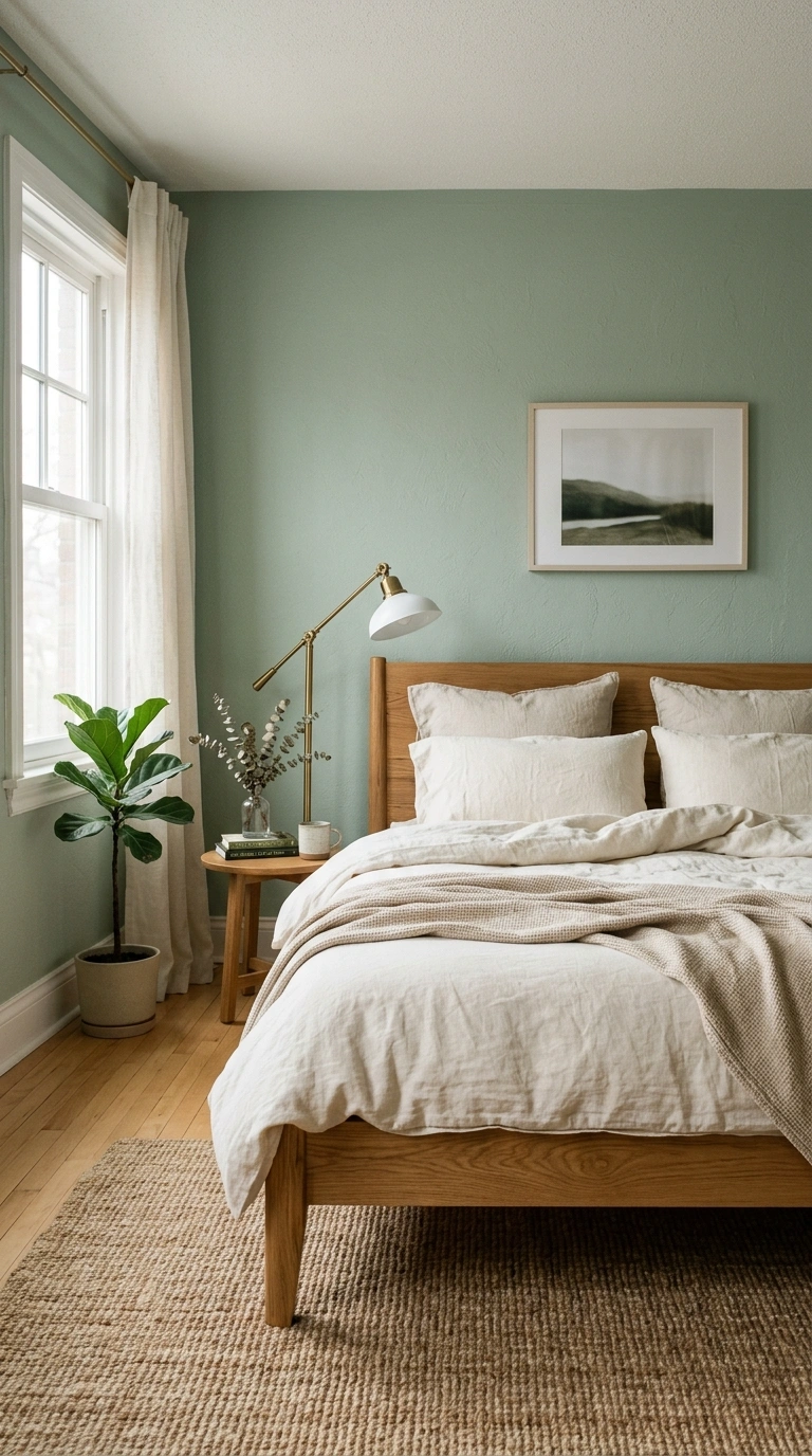 001 1 Soft Sage Green A bedroom with a soft sage green