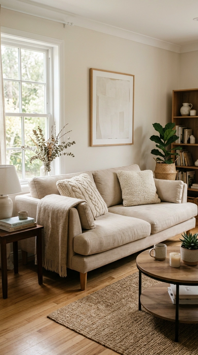 001 Beige Sofa Anchor A living room with a large beige