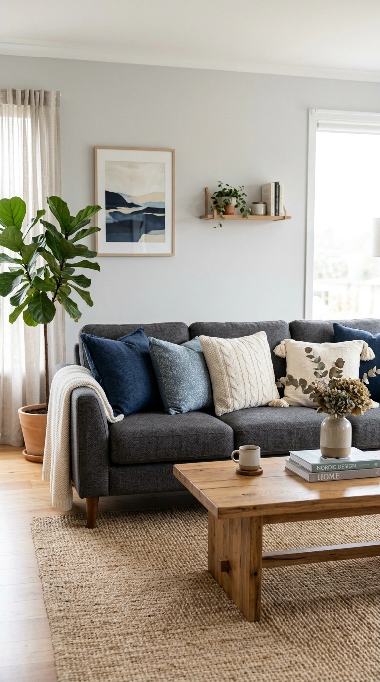 001 Charcoal Gray Sofa A charcoal gray fabric sofa aga