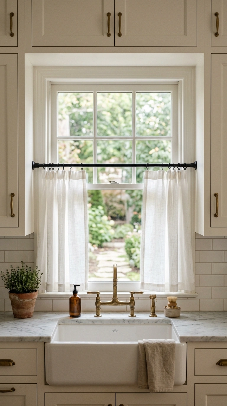 001 Classic Cafe Curtains A kitchen sink window dresse