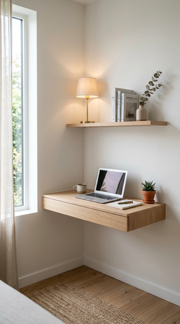 001 Floating Corner Desk A light oak floating desk mou