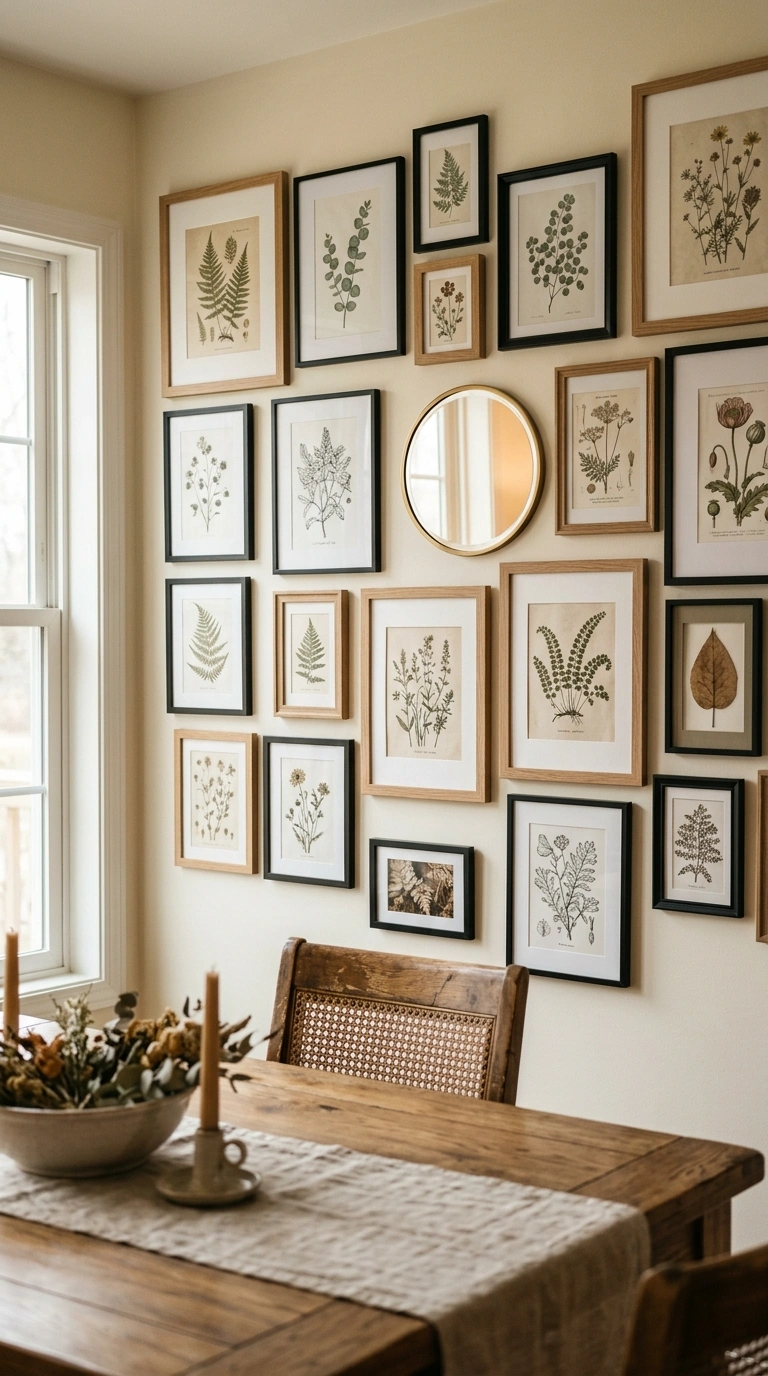 001 Layered Gallery Wall A dining room wall filled wit