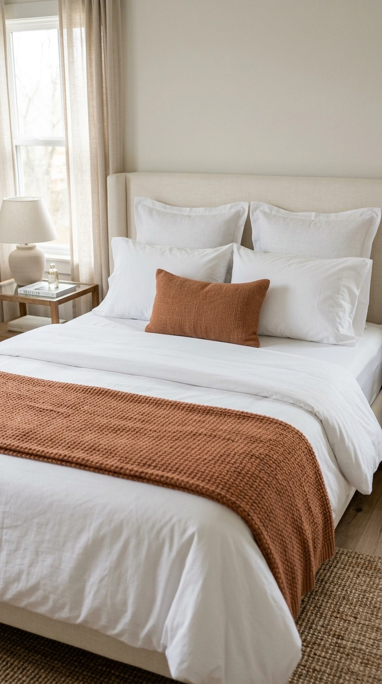 001 Layered Hotel Bedding A crisply made guest bed wit