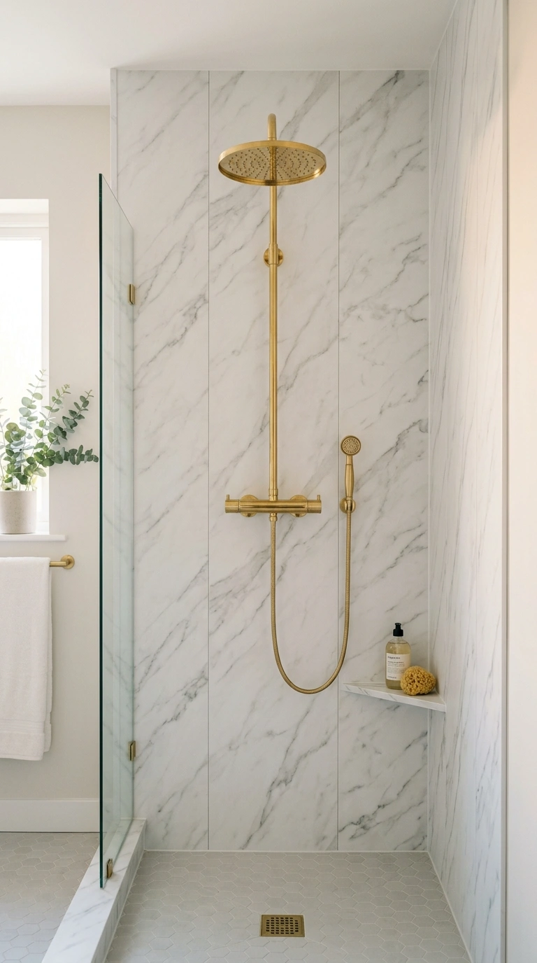 001 Marble Look Panels A bathroom shower wall fully co