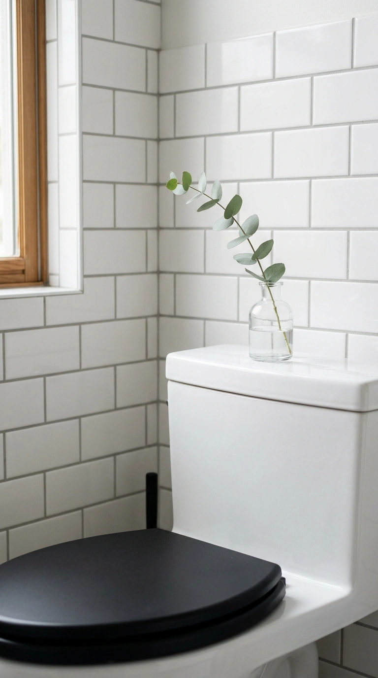 21 Toilet Tank Decor Ideas for a Prettier Bathroom 2 001 Mini Bud Vase A small clear glass bud vase with a