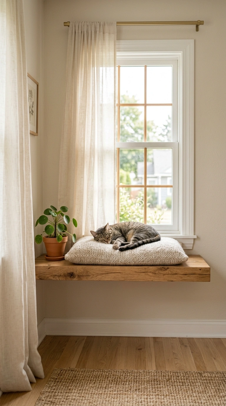 001 Window Perch Corner A sunny window nook with a flo