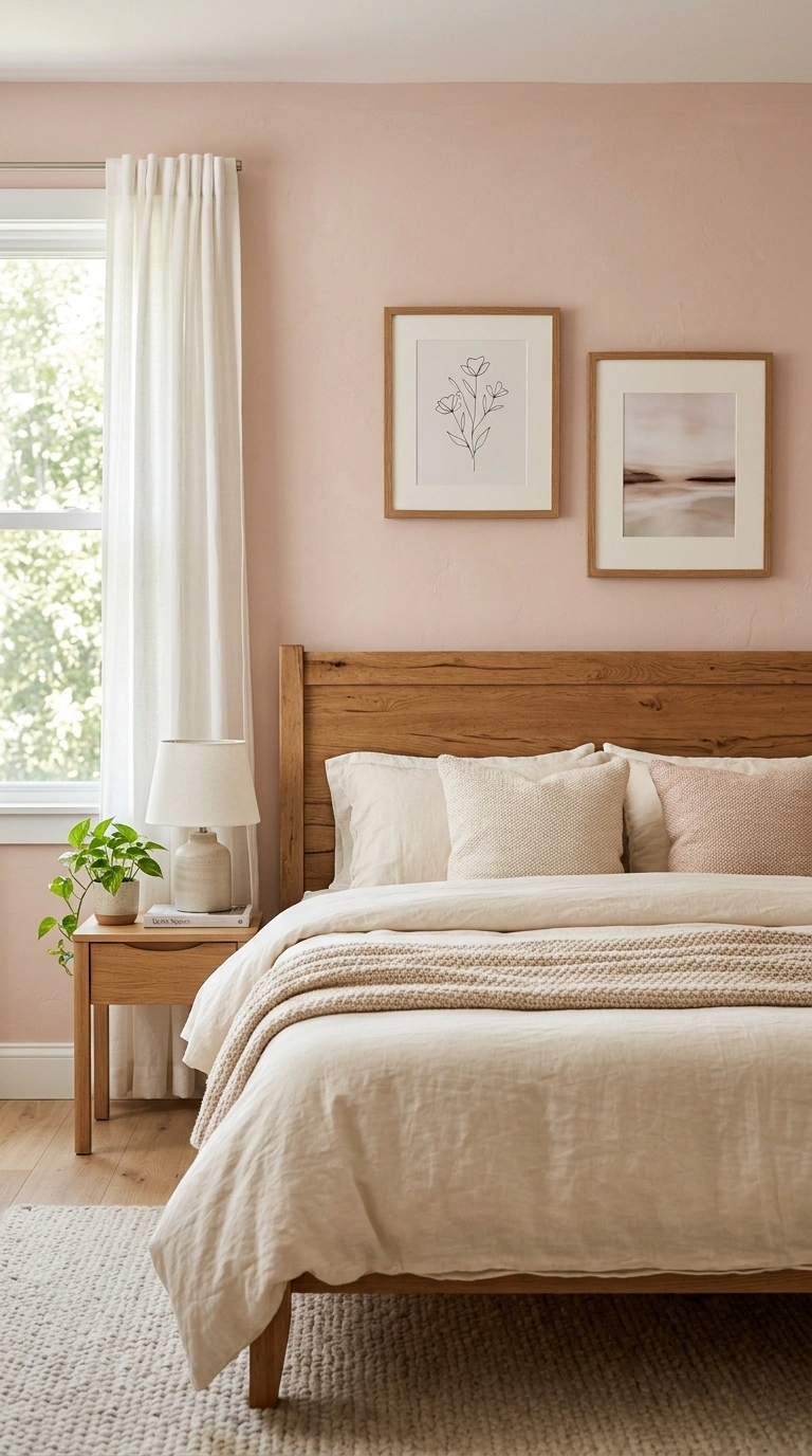 001 soft Blush Accent Wall A bedroom wall painted in s