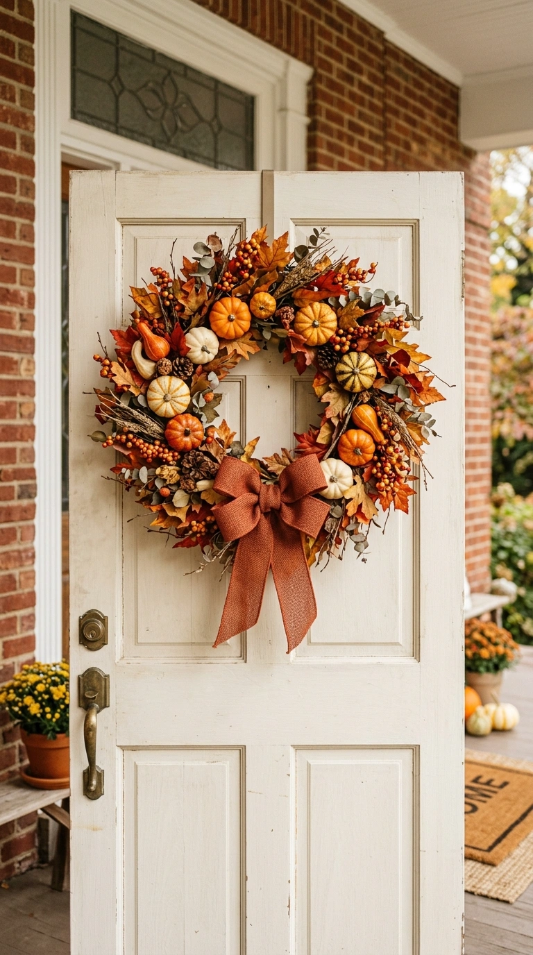 12 Easy Fall Home Ideas to Get Your Home Ready Before Halloween 3 002 2 Layered Fall Wreath A front door with a layered