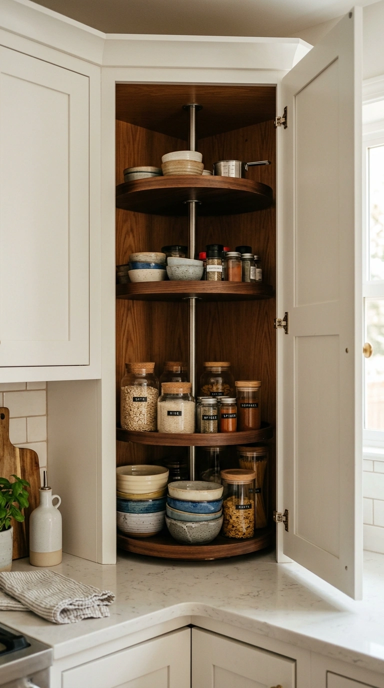 23 Functional U-Shaped Kitchen Ideas That Maximize Every Inch 3 002 Corner Lazy Susan Open corner cabinet in a white k
