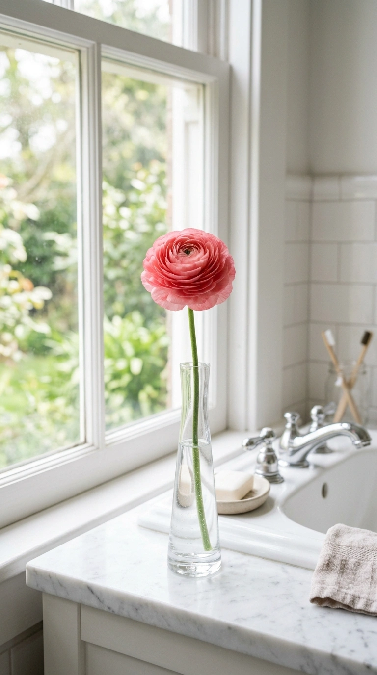 19 Elegant Guest Bathroom Decor Ideas You'll Want to Copy 3 002 Fresh Flower Bud Vase A close up shot of a slim gl