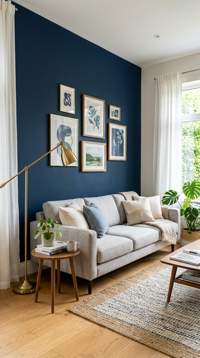 002 Navy Accent Wall A living room with one deep navy
