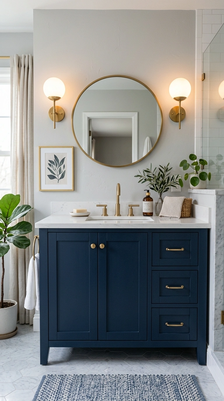 002 Navy Vanity Cabinet A bathroom vanity featuring a