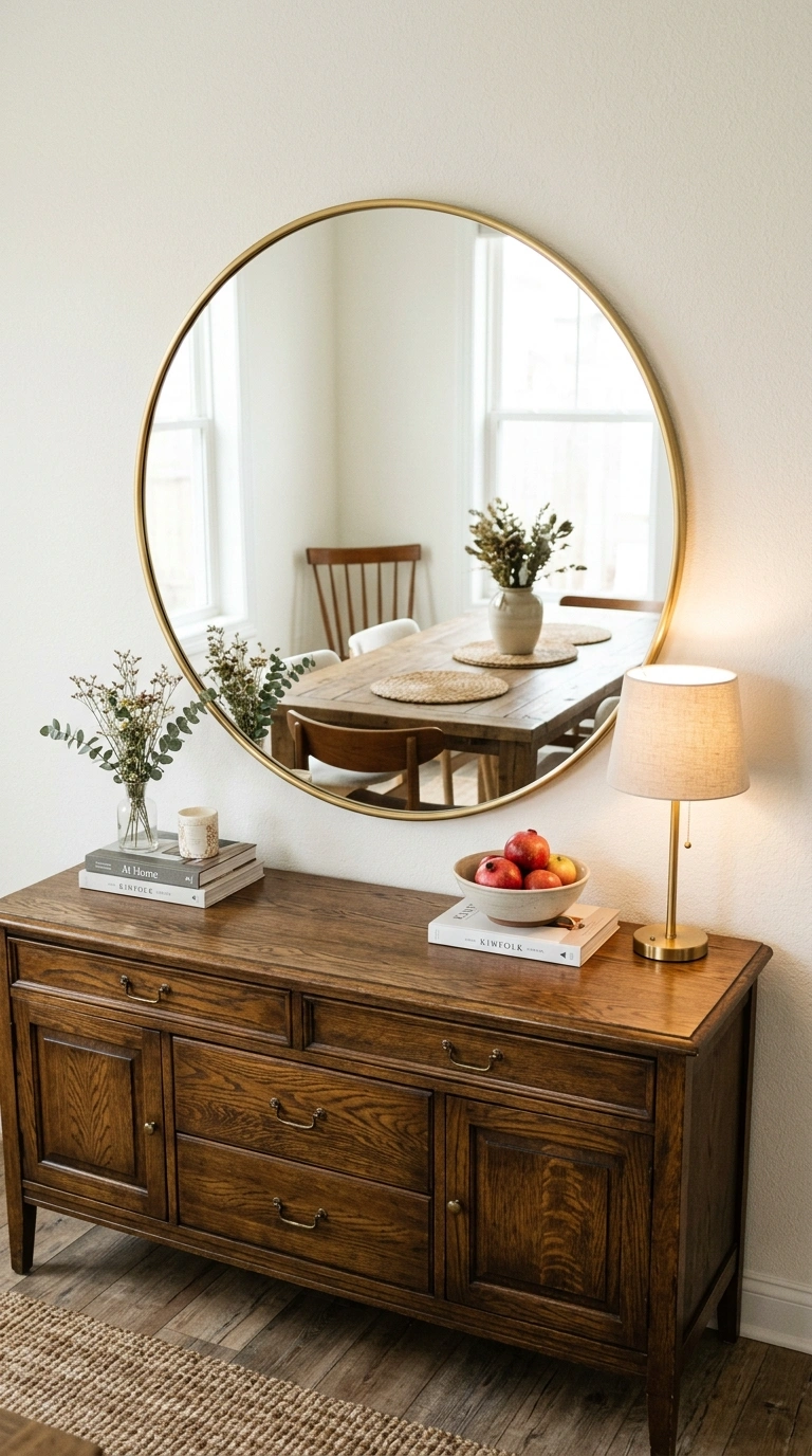 002 Oversized Statement Mirror A dining room with a la