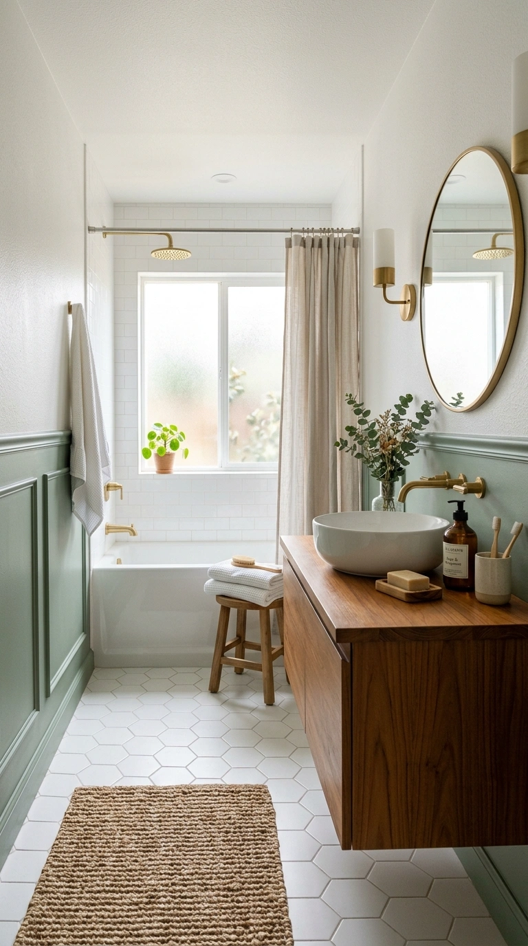 19 Best Bathroom Color Schemes for Every Style 3 002 Sage Green And White A bathroom with sage green lo