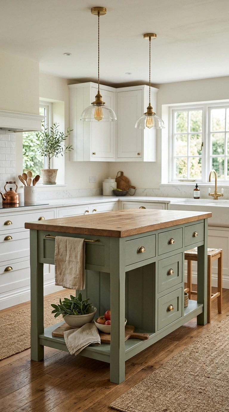 23 Two-Tone Kitchen Ideas That Look Expensive and Timeless 3 002 Sage Green Island A dusty sage green kitchen islan