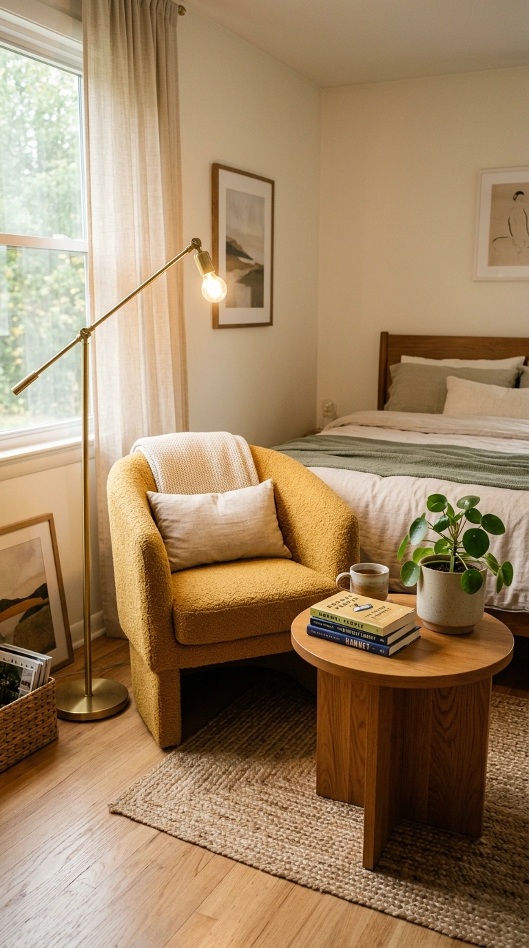 002 Warm Reading Corner A cozy bedroom corner with a m