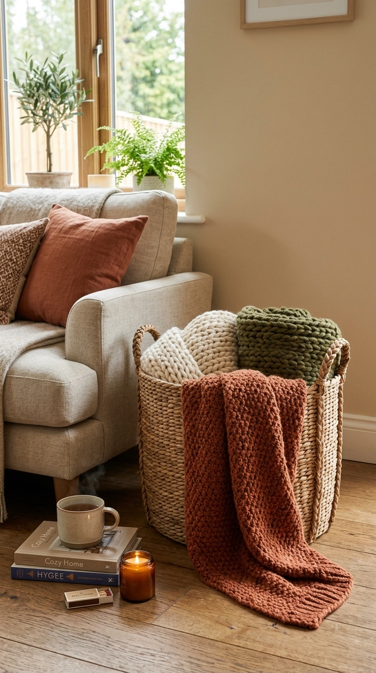 12 Easy Fall Home Ideas to Get Your Home Ready Before Halloween 4 003 3 Cozy Throw Blanket Basket A living room with a w