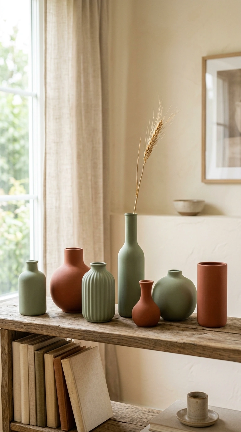 25 Dollar Tree Fall Decor Ideas That Look Expensive 4 003 3 Spray Painted Vases A shelf styled with a collec