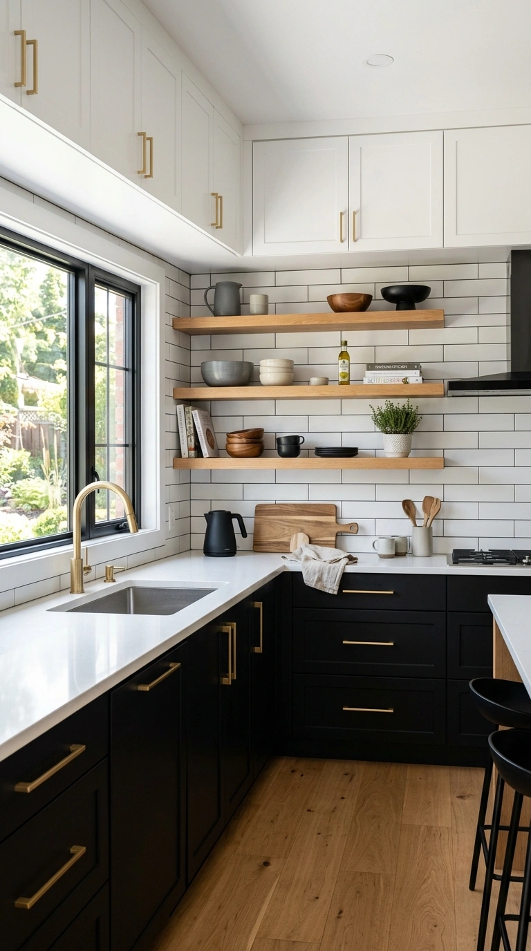 23 Two-Tone Kitchen Ideas That Look Expensive and Timeless 4 003 Black and White Cabinets A kitchen with matte blac