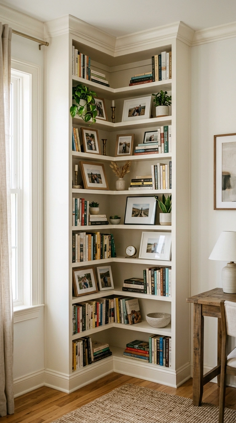 003 Built In Corner Shelf A home office corner featuri