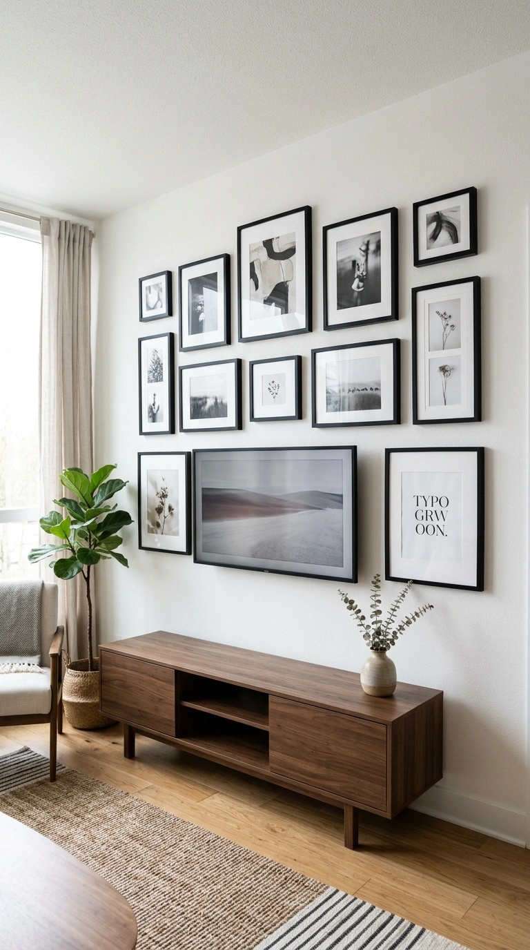 003 Console With Gallery Wall A living room wall featu