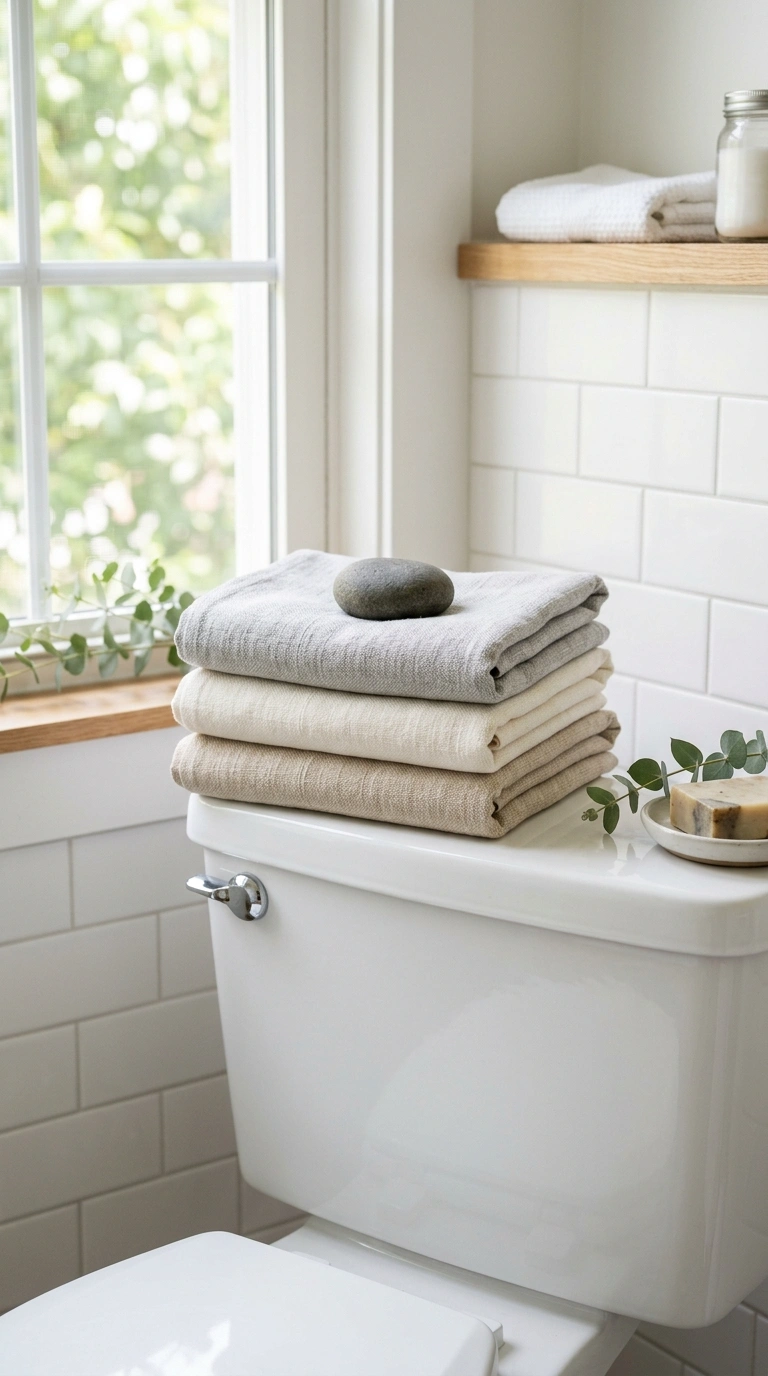 21 Toilet Tank Decor Ideas for a Prettier Bathroom 4 003 Folded Hand Towels Three neatly folded linen guest