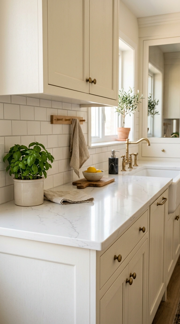 003 Marble Look Countertops A white kitchen counter wi