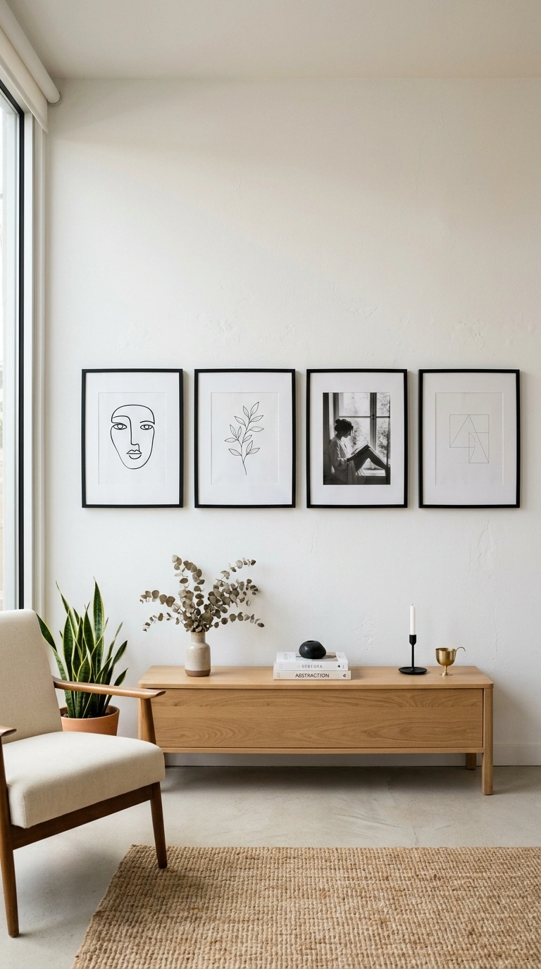 003 Minimalist Wall Gallery A white wall with four thi