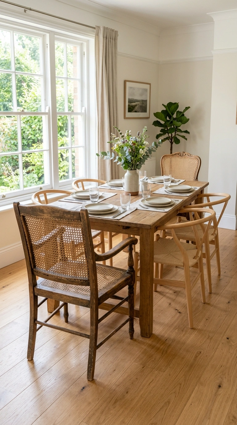 17 Dining Table Decor Ideas to Create a Beautiful Tablescape 4 003 Mismatched Vintage Chairs A dining room scene show
