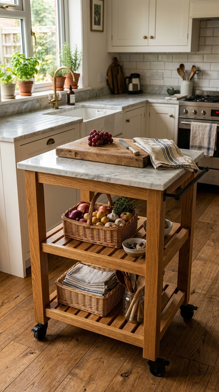 22 Creative Mini Kitchen Ideas for Small Spaces 4 003 Rolling Kitchen Cart A wood and marble topped roll