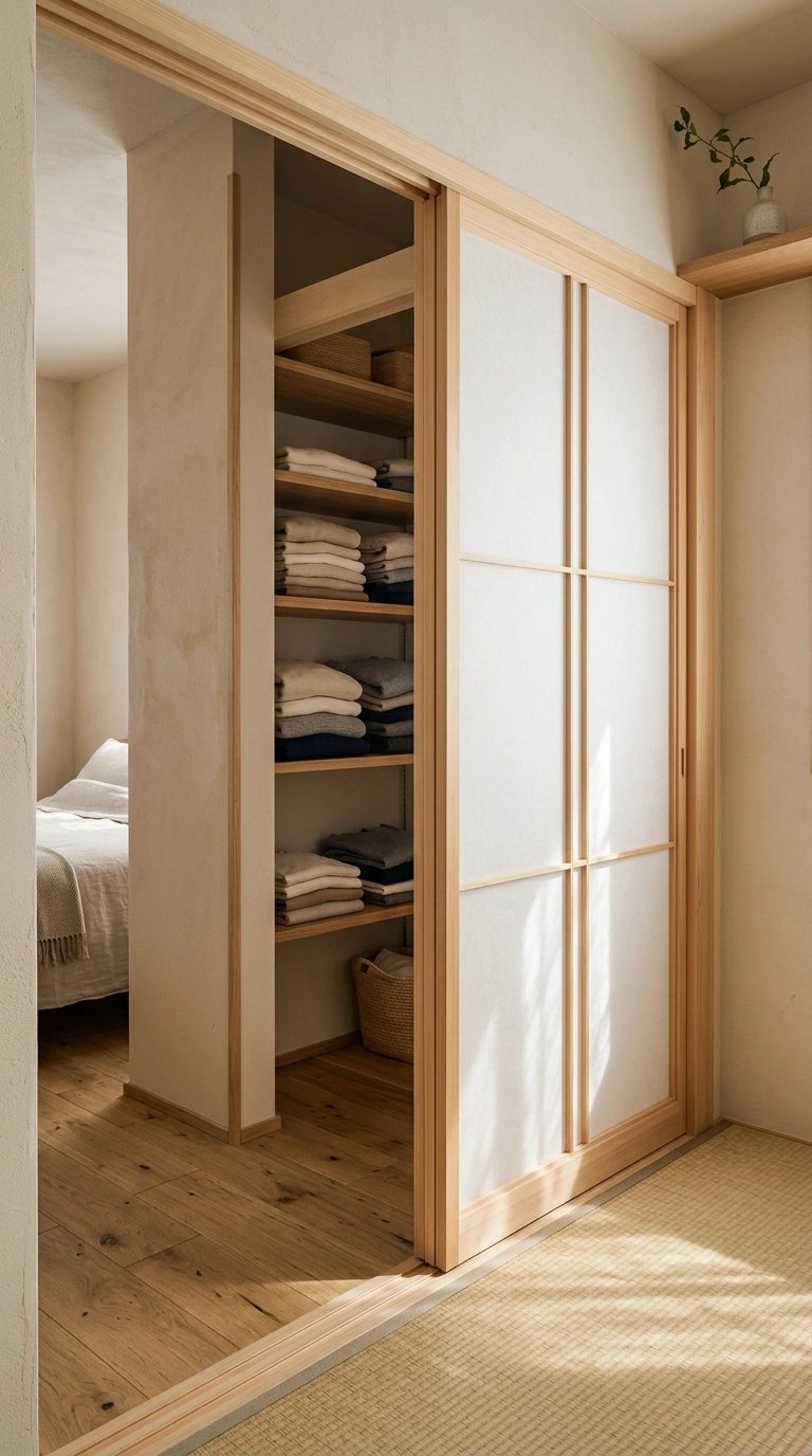 17 Clever Japanese Organization Ideas to Maximize Small Spaces 4 003 Sliding Shoji Panels A small bedroom nook with a s