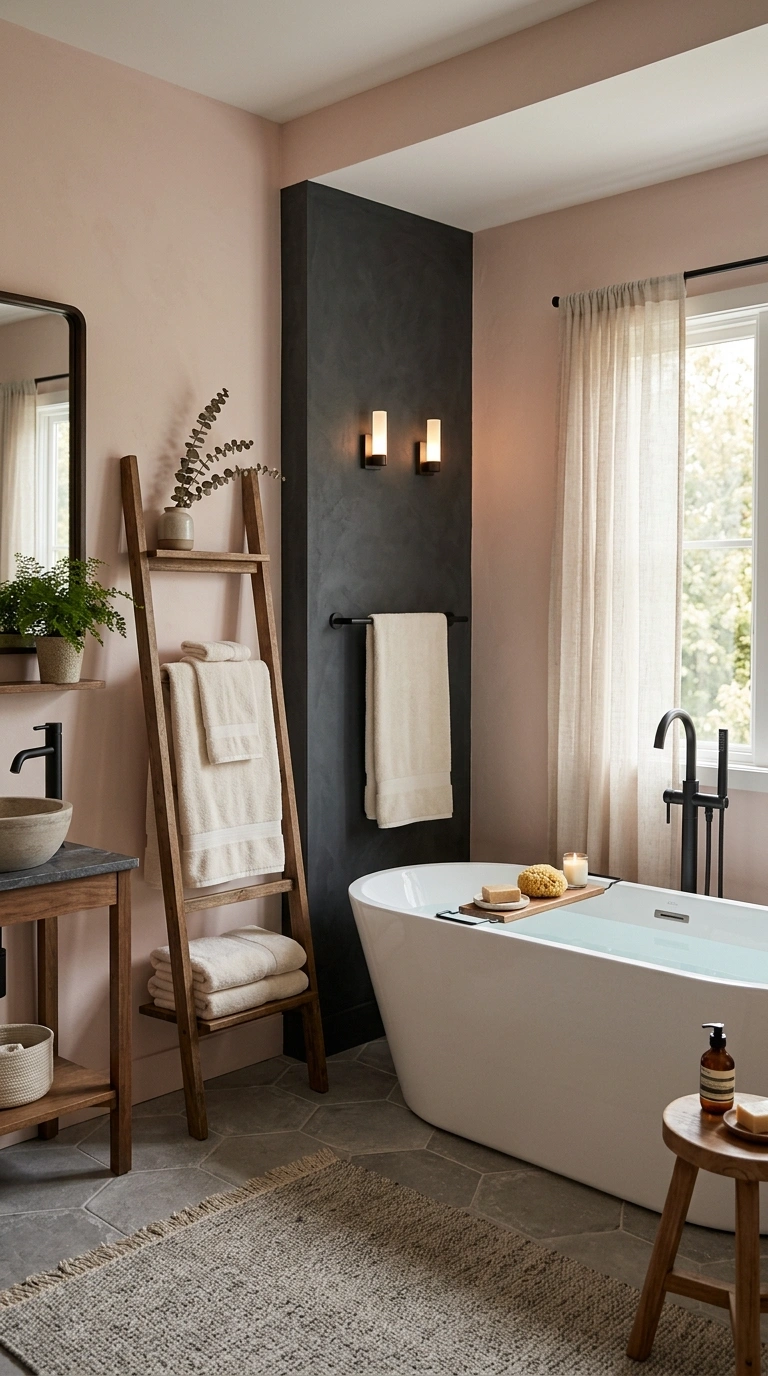 19 Best Bathroom Color Schemes for Every Style 4 003 Soft Blush And Charcoal A bathroom with soft blush