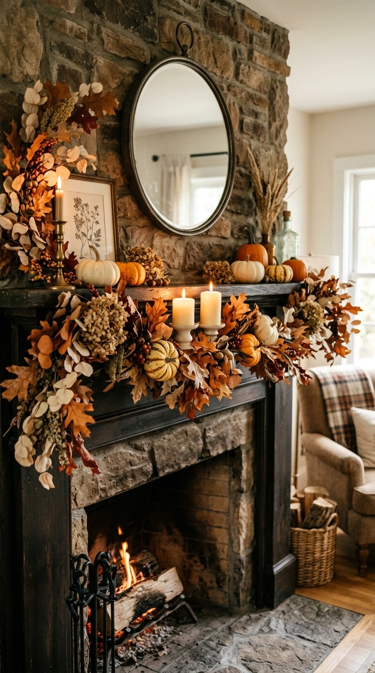 12 Easy Fall Home Ideas to Get Your Home Ready Before Halloween 5 004 4 Mantel Garland Styling A fireplace mantel styled