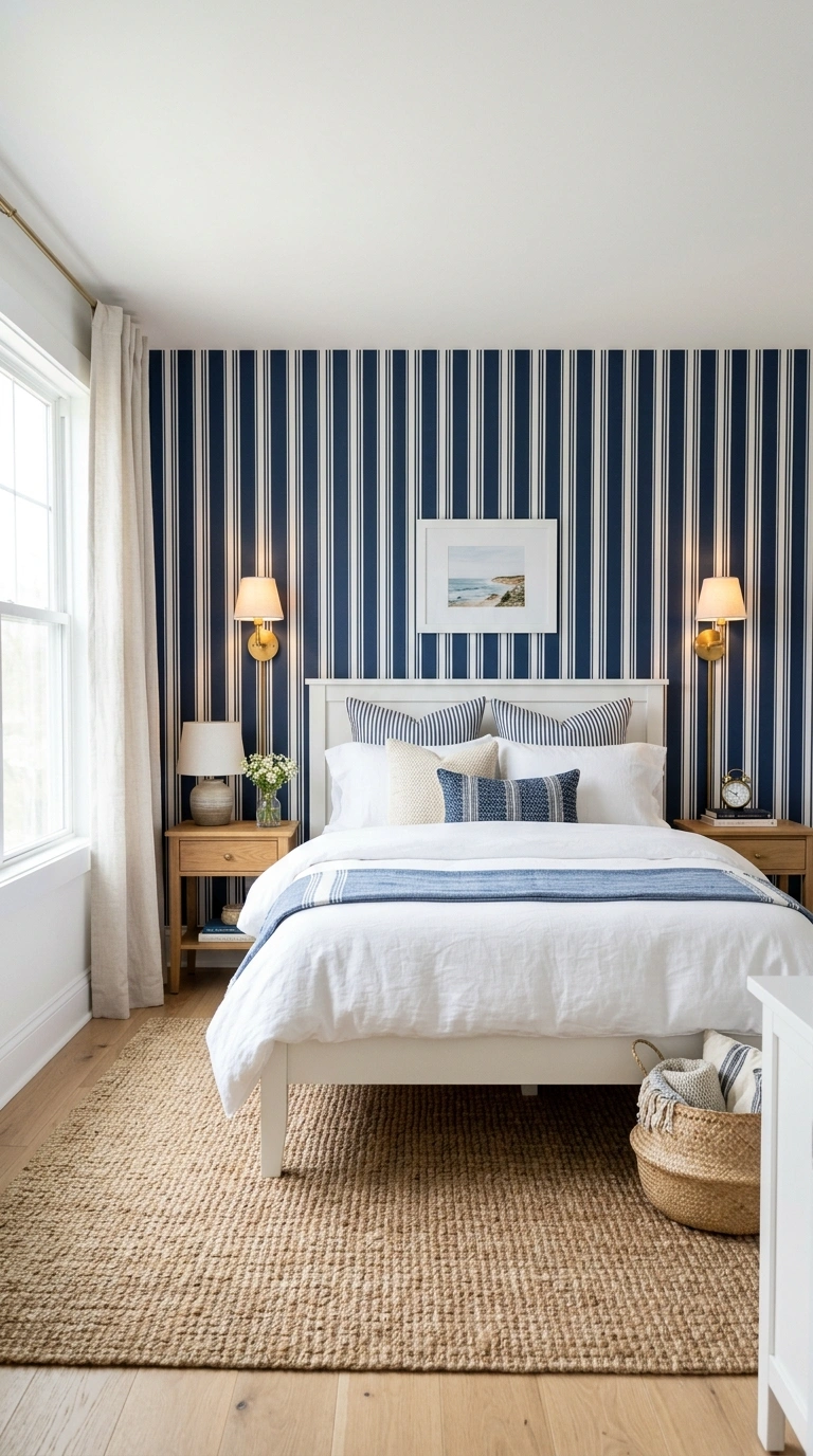 004 4 Striped Blue Wallpaper A bedroom accent wall cov