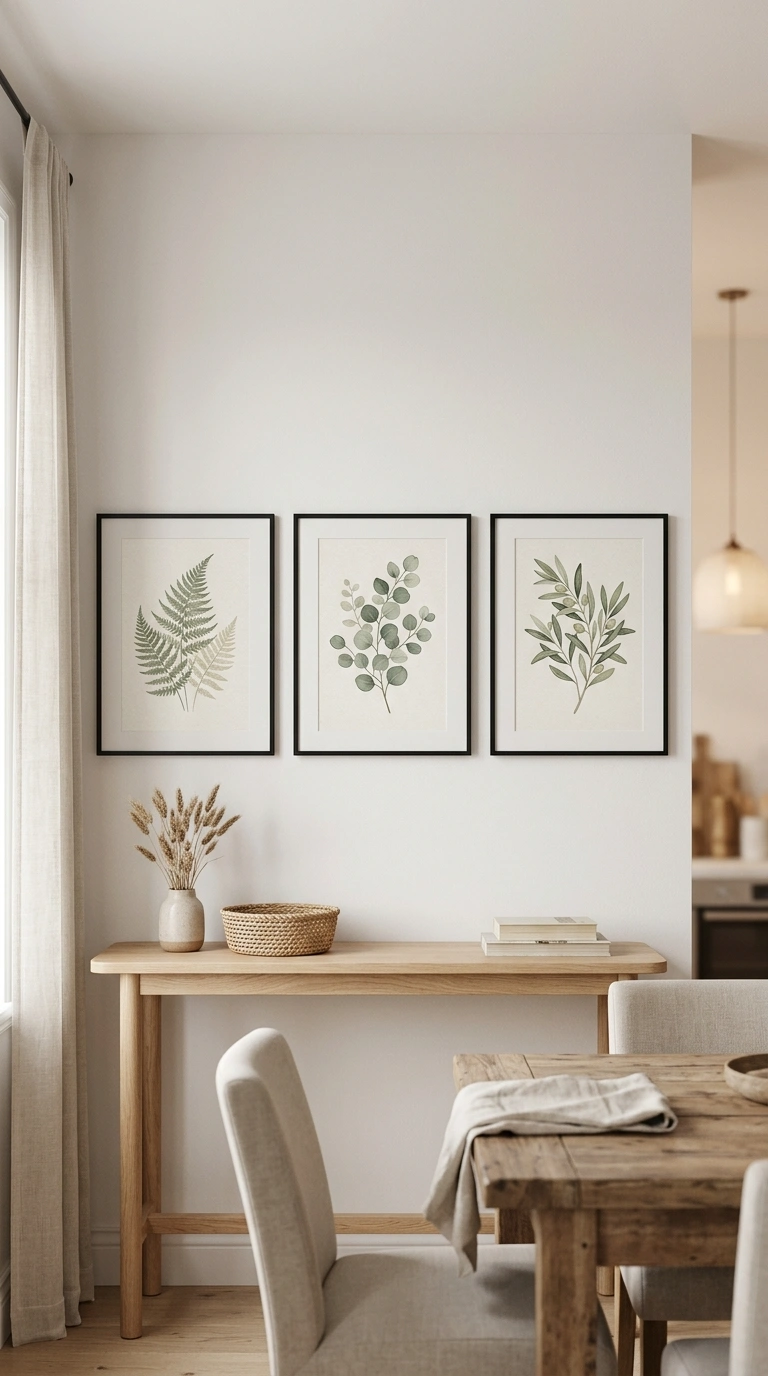 004 Botanical Framed Prints A dining room wall with th